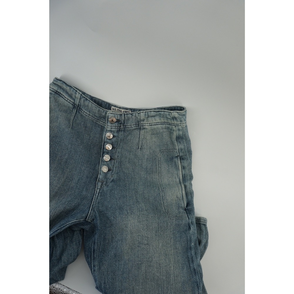 WE THE FREE X FREE PEOPLE OSAKA MID RISE BARREL Boho Artisan Light Wash Blue 25 - Picture 12 of 12